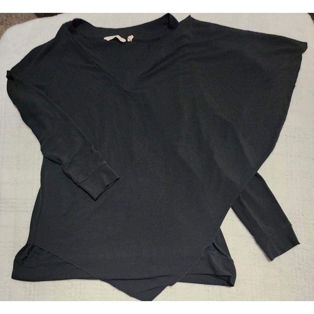 Soft Surroundings Sweater Tunic Shirt Top One Arm Cape Layered V Neck Black 1X